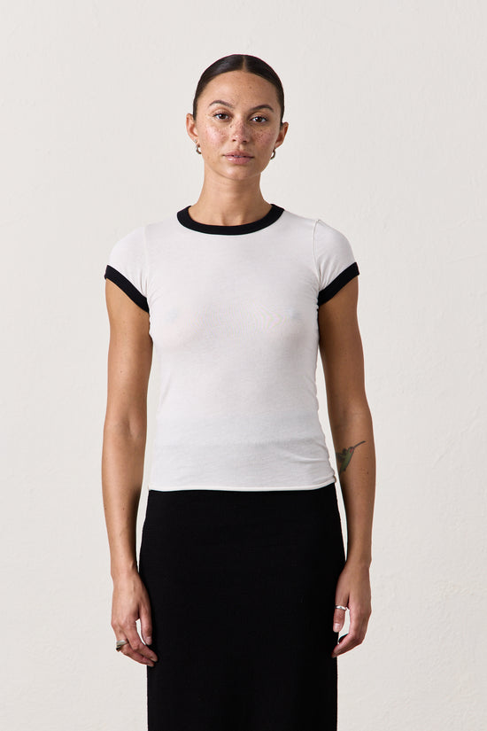 BODHI SHRUNKEN RINGER TEE / IVORY/BLACK