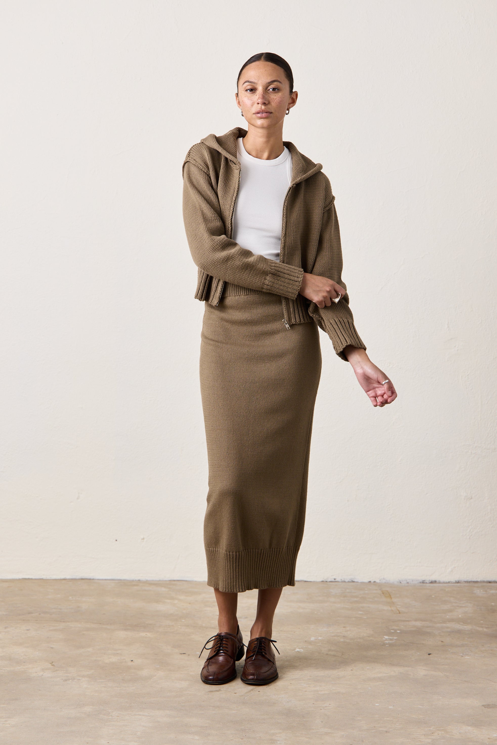 NSF Clothing Marie Knit Skirt Khaki