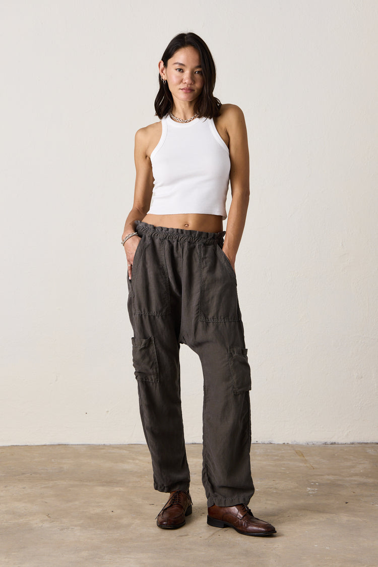 NSF Shailey Paperbag Waist Lyocell Linen Pant - Olive