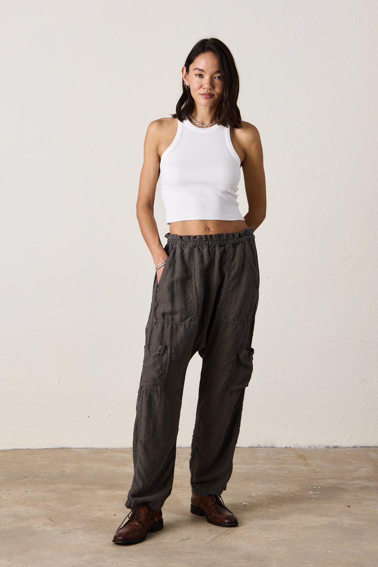 NSF Shailey Paperbag Waist Lyocell Linen Pant - Olive