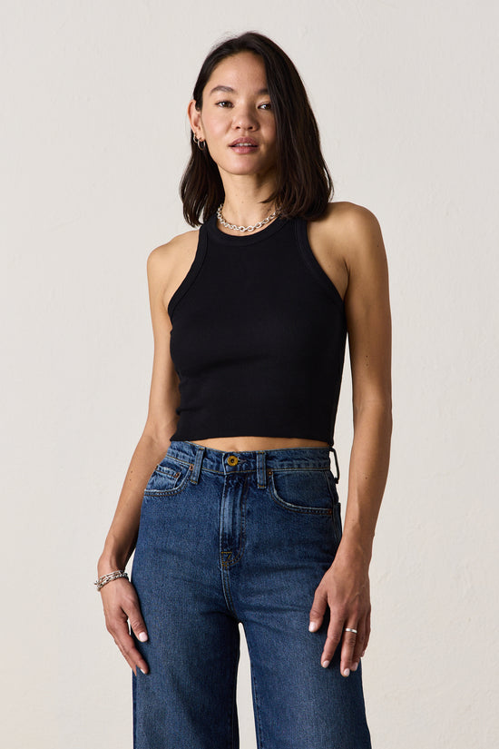 AMAYA FITTED CROP RIB TANK / BLACK