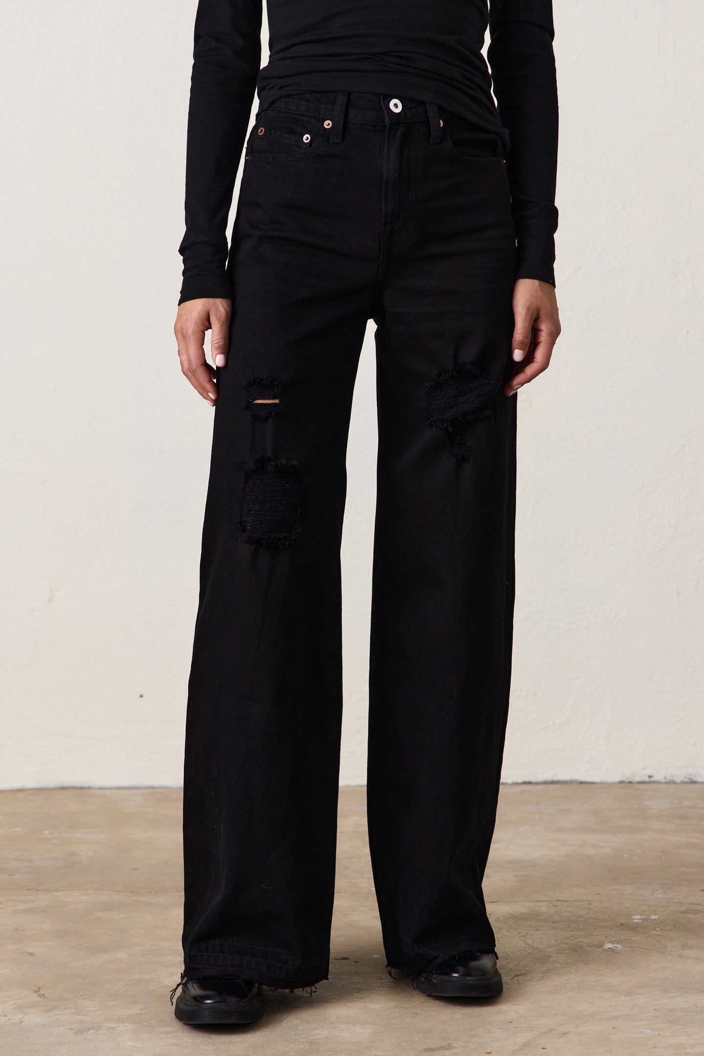 DELTA HIGH WAIST WIDE LEG JEAN / OVERDYE BLACK DESTROY