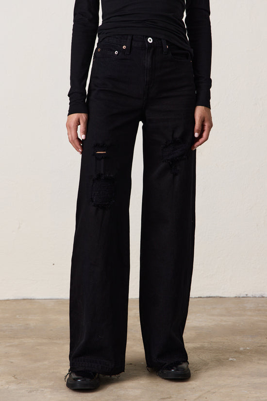 DELTA WIDE LEG JEAN / OVERDYE BLACK DESTROY