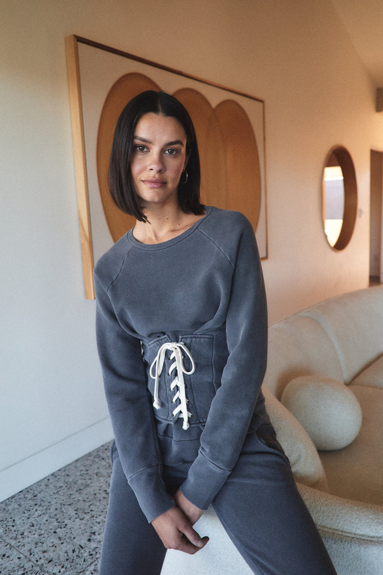 NSF Elio Corset Loop Terry Crew - Faded Black