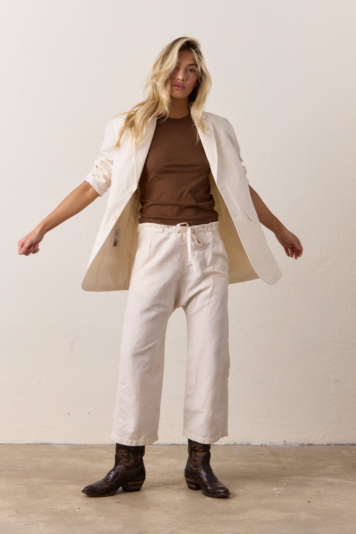 Akari Crop Pant – Ivory Linen Blend | NSF Clothing
