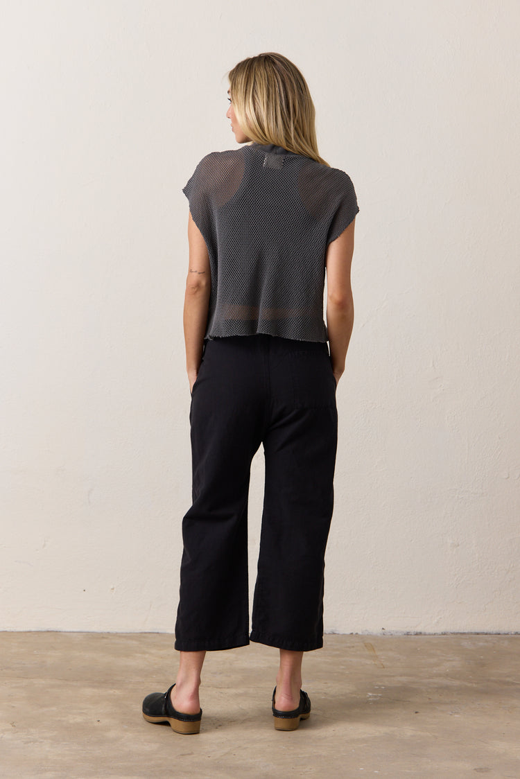 NSF Akari Crop Linen Cotton Tie Pant - Black