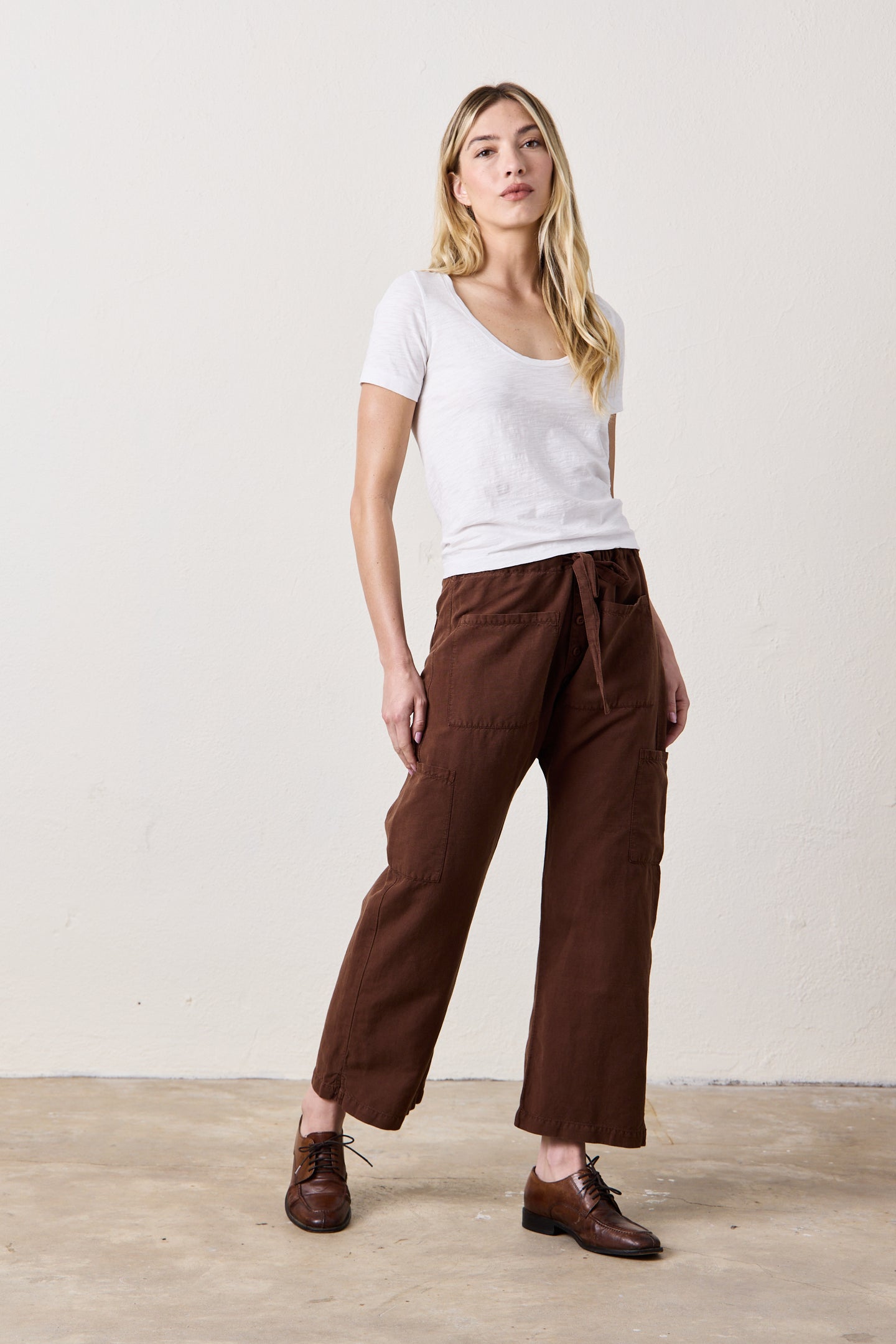 CARLSON LINEN COTTON TIE PANT / BRINDLE