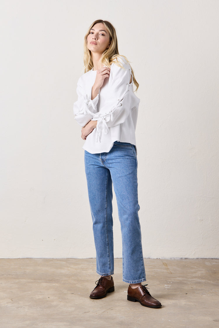 NSF Hendricks Lace Back Cozy Fleece Sweatshirt - White