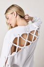 HENDRICKS LACE BACK COZY FLEECE SWEATSHIRT / WHITE