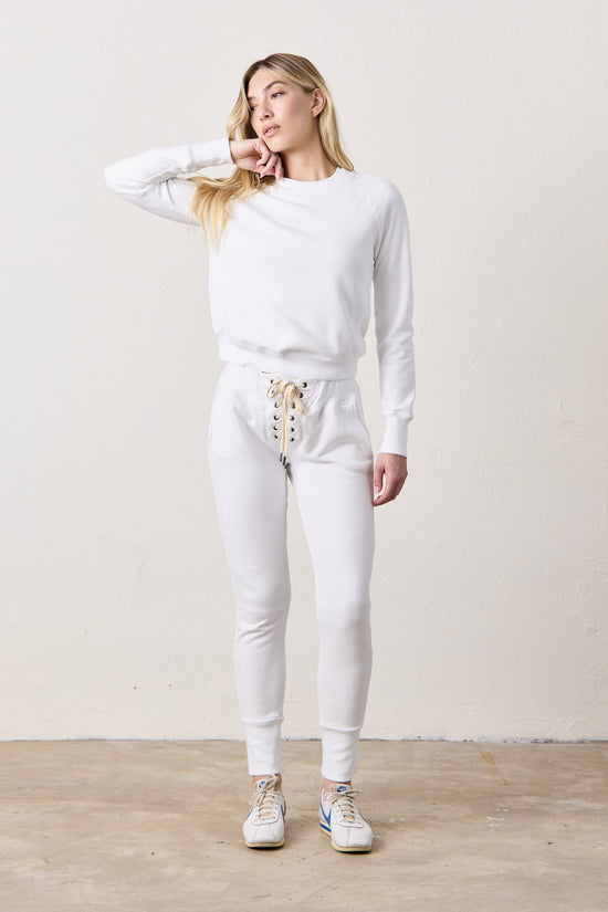 MADDOX FITTED LACE LOOP TERRY SWEATPANT / WHITE