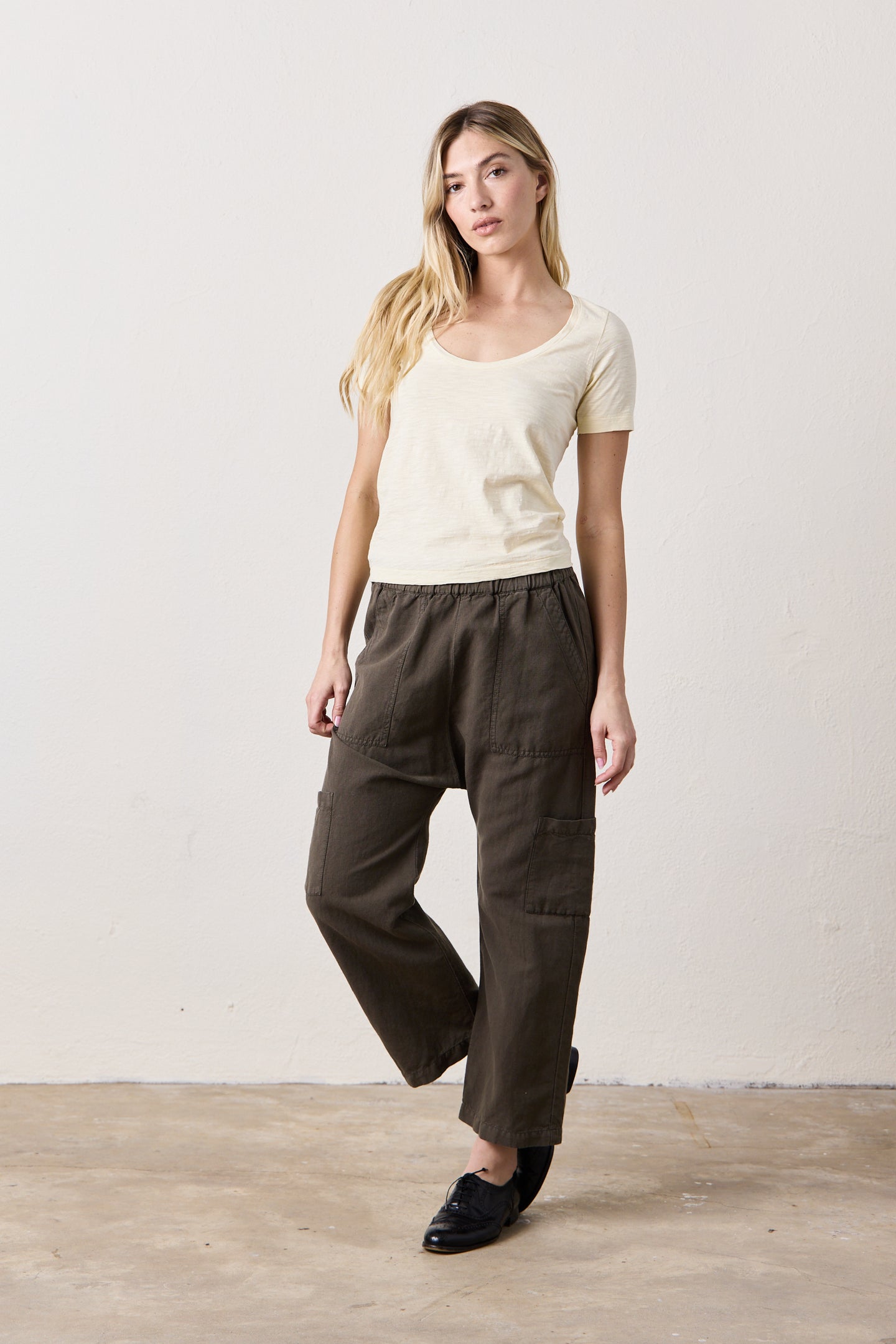 SHAILEY PAPERBAG WAIST LINEN COTTON PANT / OLIVE