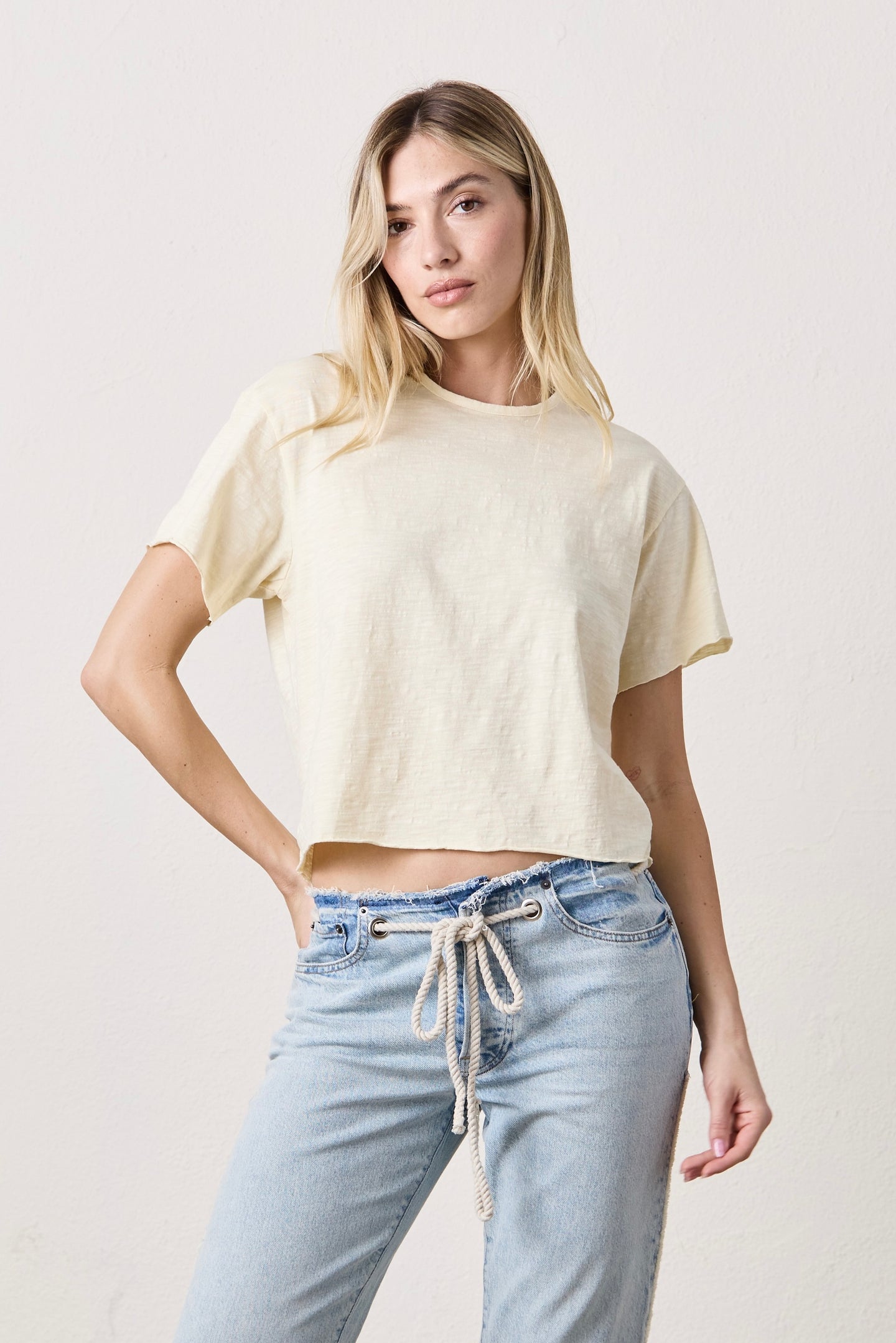 HARPER BOXY SLUB JERSEY TEE / LEMONADE