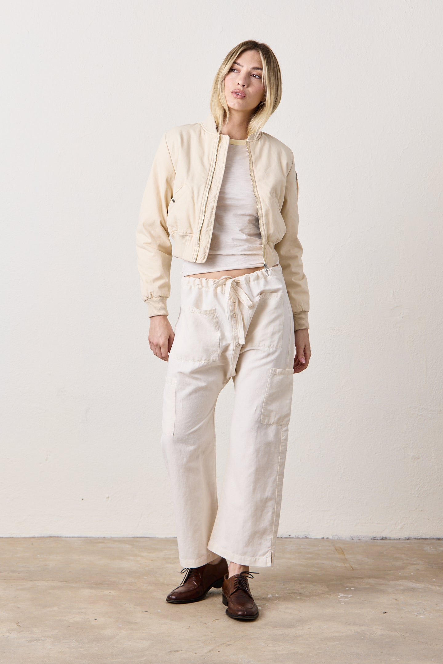 CARLSON LINEN COTTON TIE PANT / IVORY