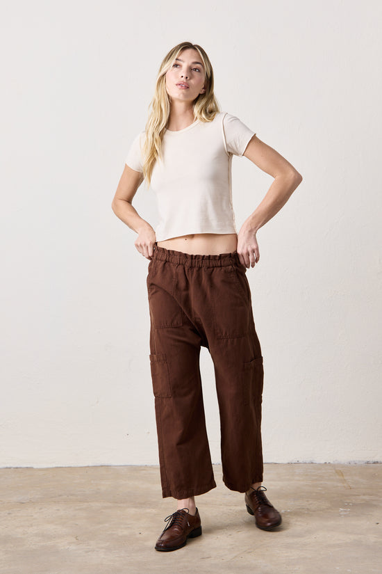 SHAILEY PAPERBAG WAIST LINEN COTTON PANT / BRINDLE