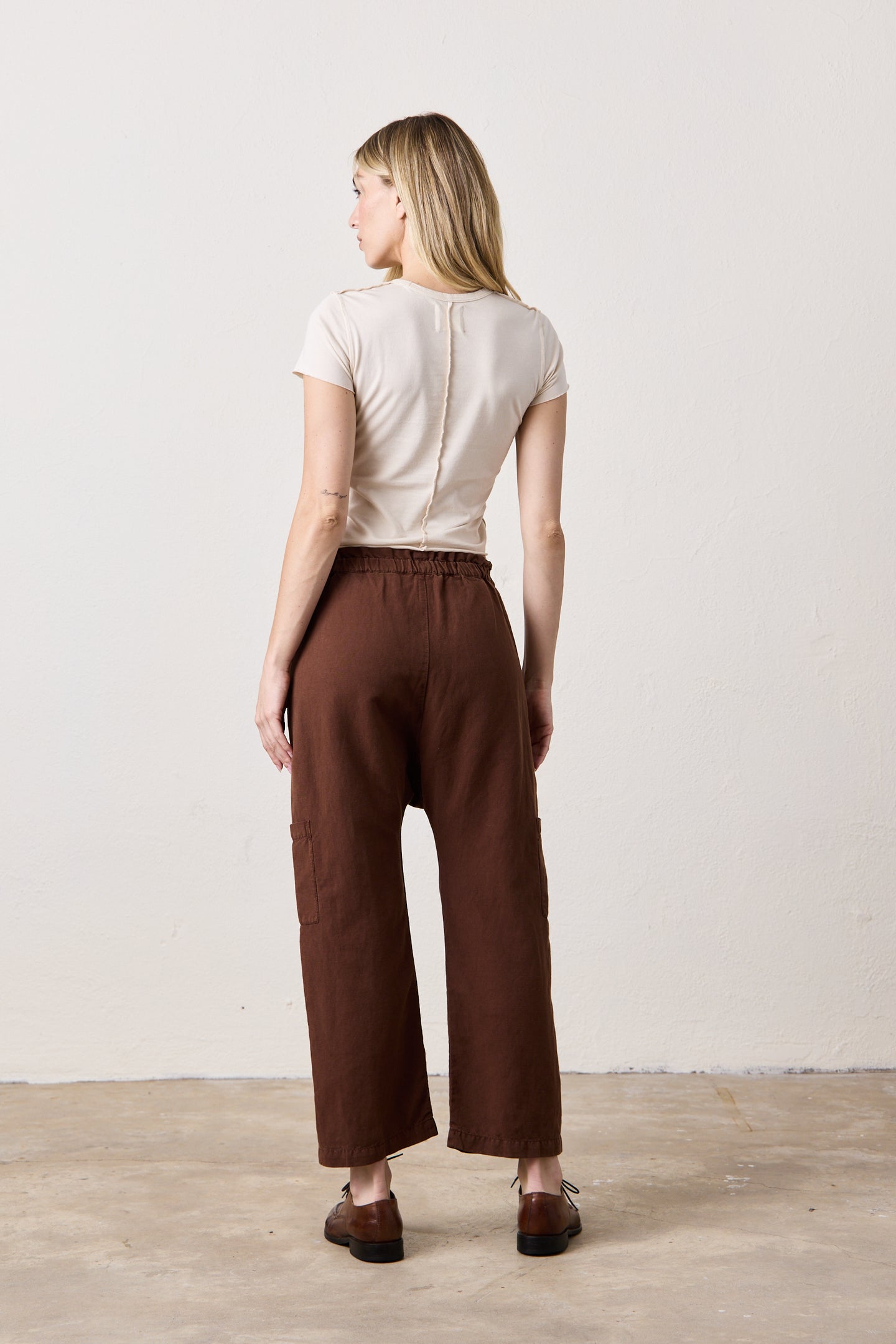 SHAILEY PAPERBAG WAIST LINEN COTTON PANT / BRINDLE