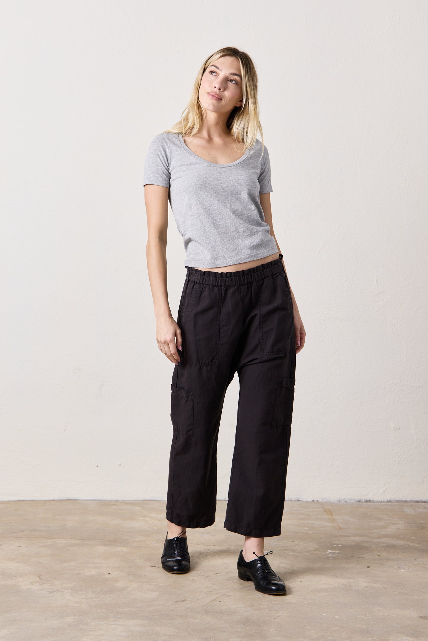 SHAILEY PAPERBAG WAIST LINEN COTTON PANT / FADED BLACK