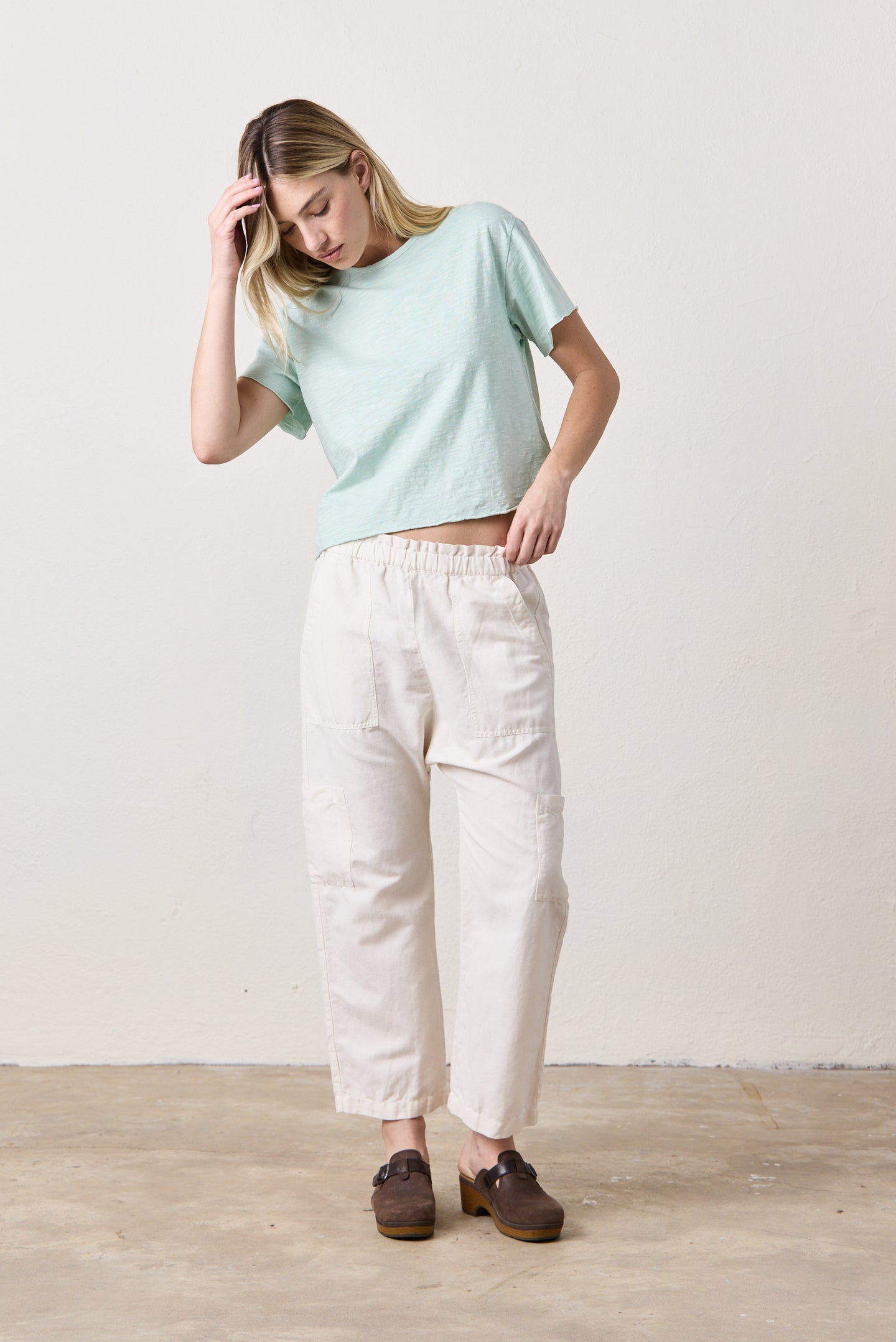 SHAILEY PAPERBAG WAIST LINEN COTTON PANT / IVORY