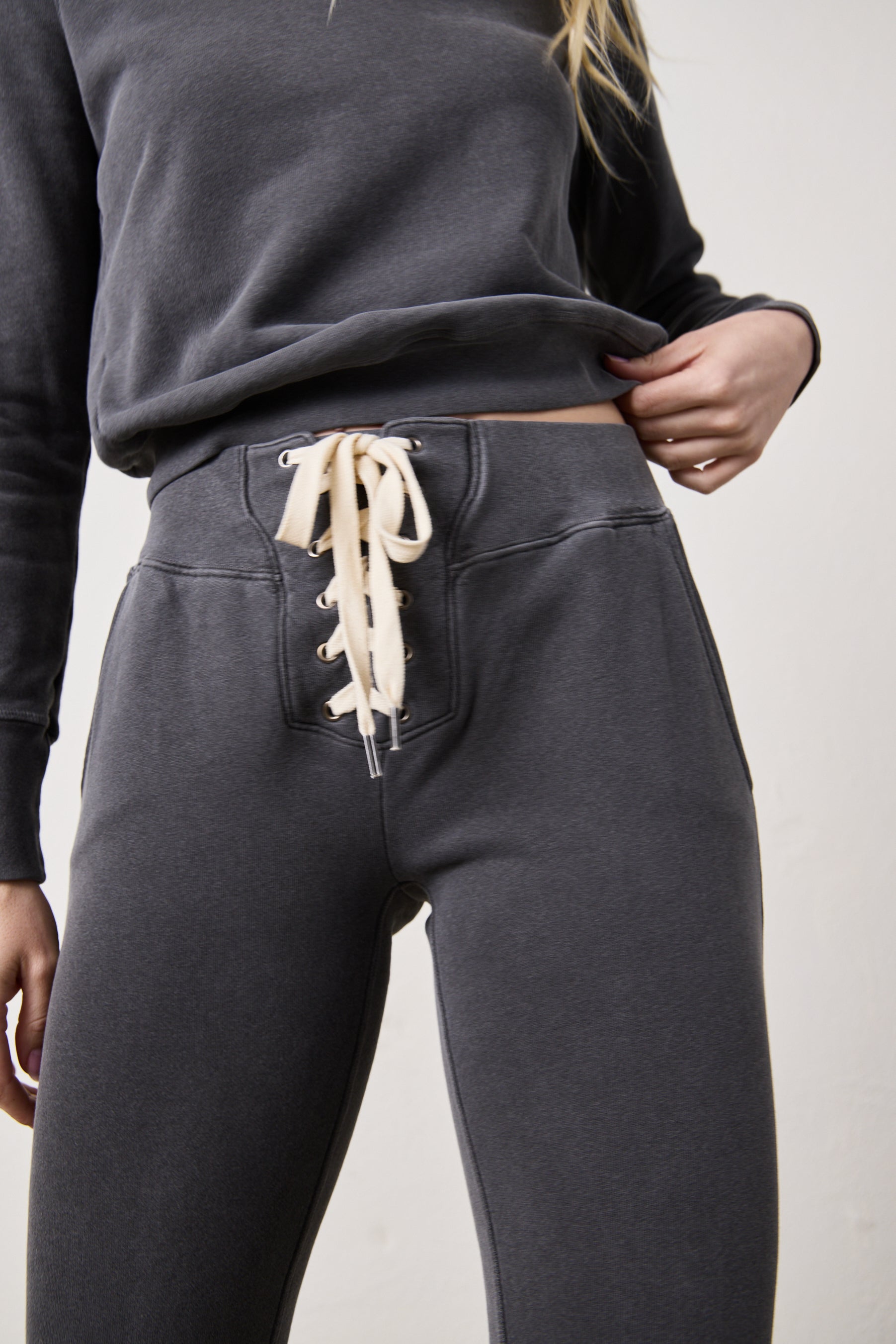 Maddox Lace Sweatpant – Washed Black French Terry | NSF Clothing