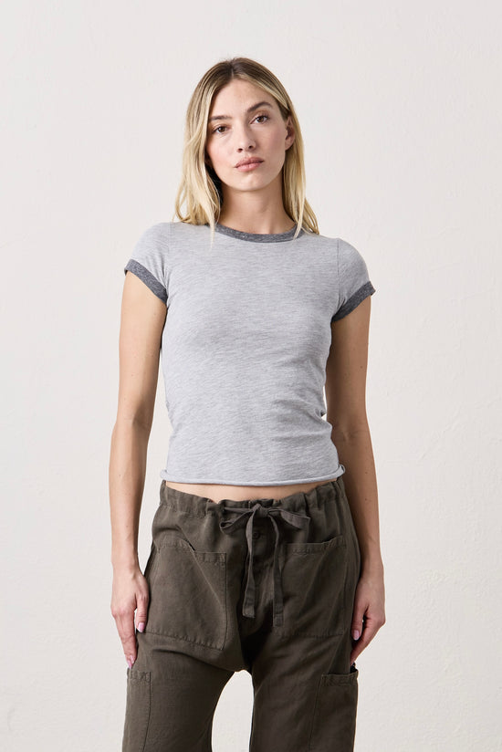 BODHI SLUB JERSEY RINGER BABY TEE / GREY/CHARCOAL