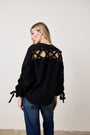 HENDRICKS LACE BACK COZY FLEECE SWEATSHIRT / BLACK