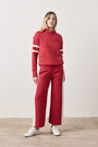 RILEY WIDE LEG LOOP TERRY PANT / CRIMSON/IVORY