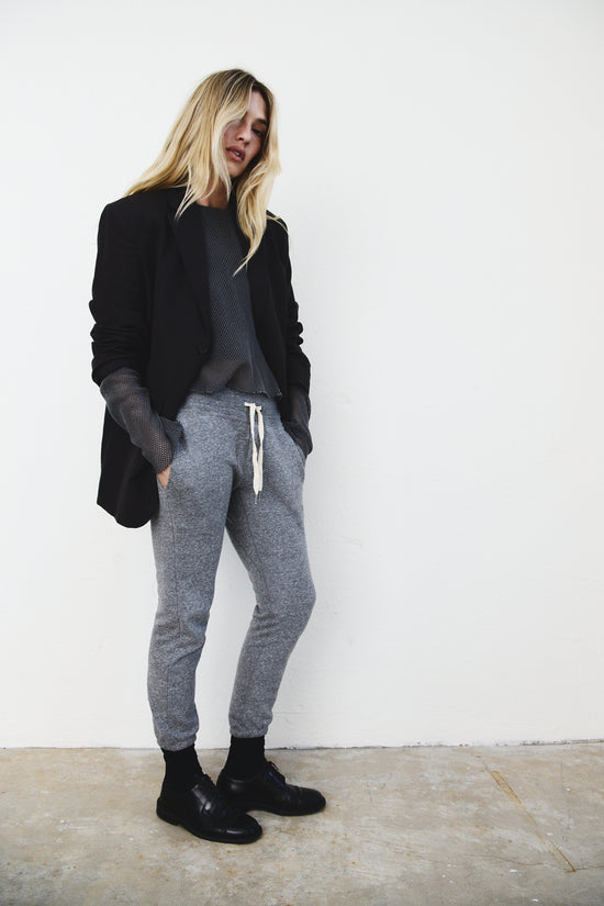 SAYDE SLIM ATHLETIC TERRY SWEATPANT / CHARCOAL HEATHER GREY