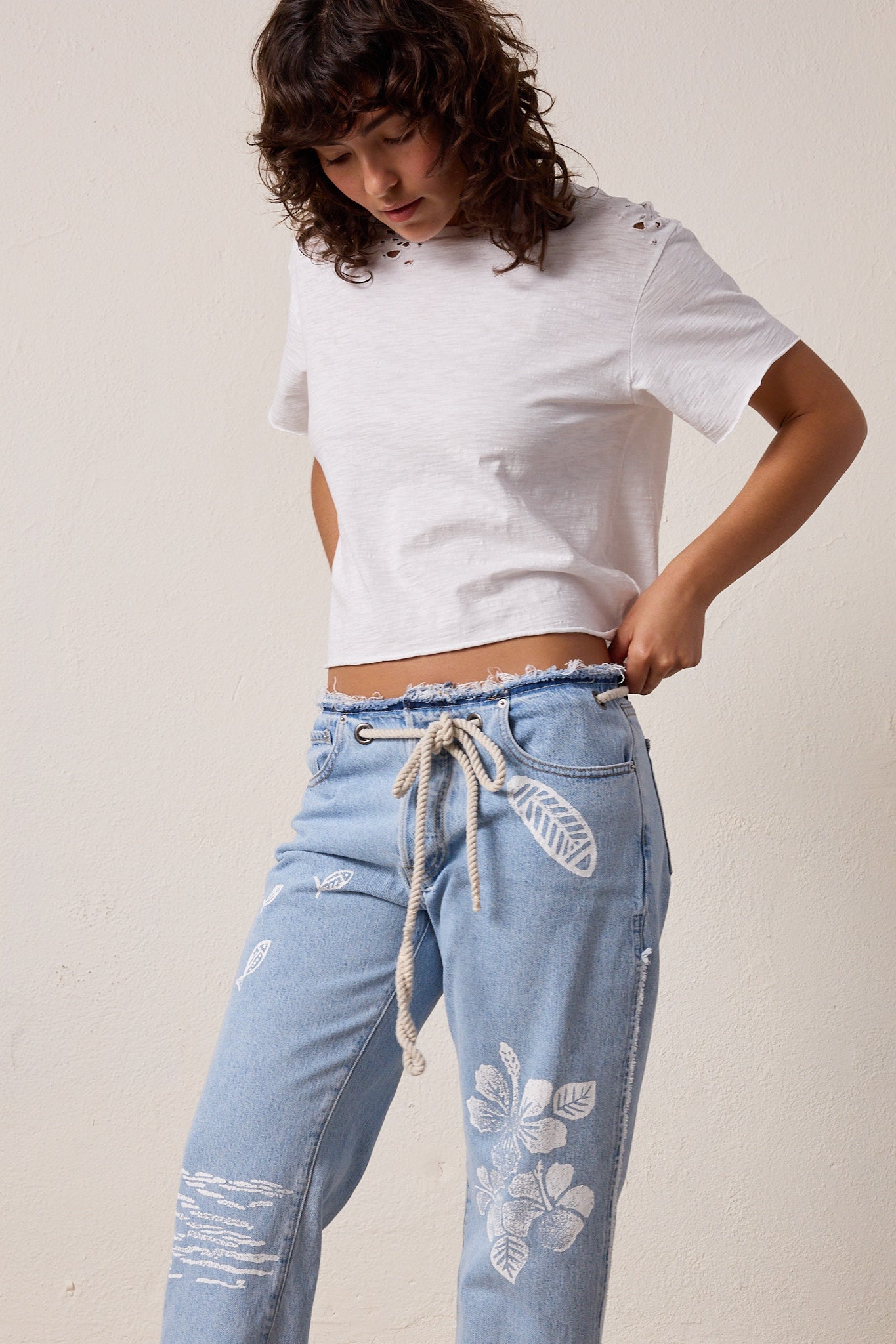 NSF Penny Tie Waist Jean – Hula Stamp – Cropped Deconstructed