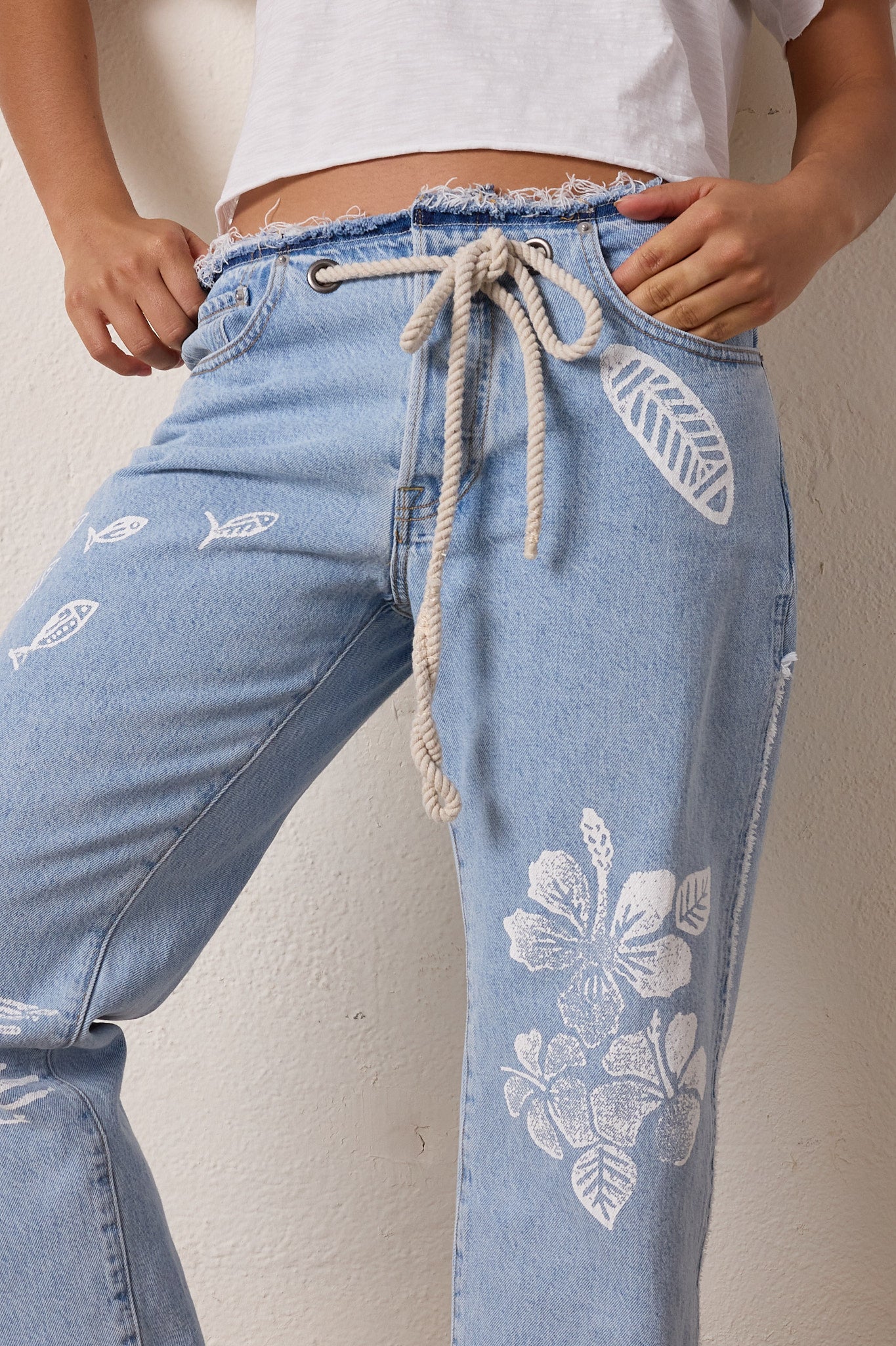 NSF Penny Tie Waist Jean – Hula Stamp – Cropped Deconstructed