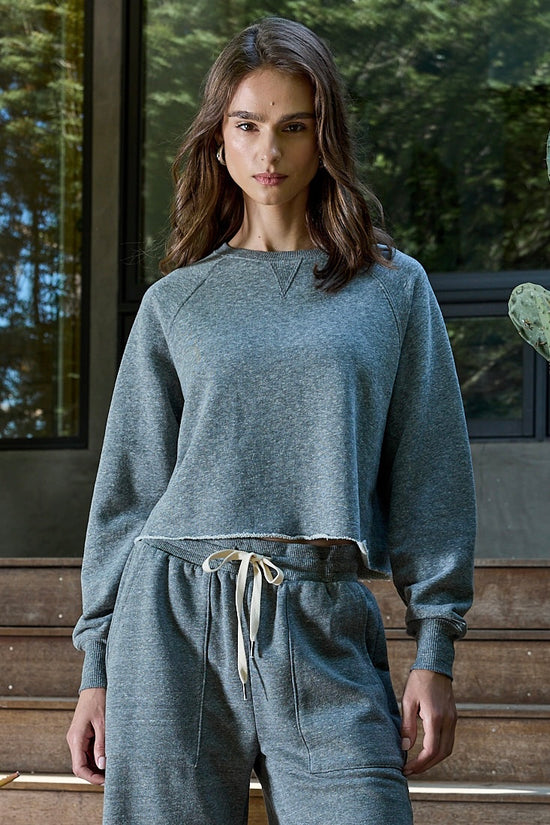 NSF Marco Crop Melange Terry Sweatshirt - Charcoal Heather Gray