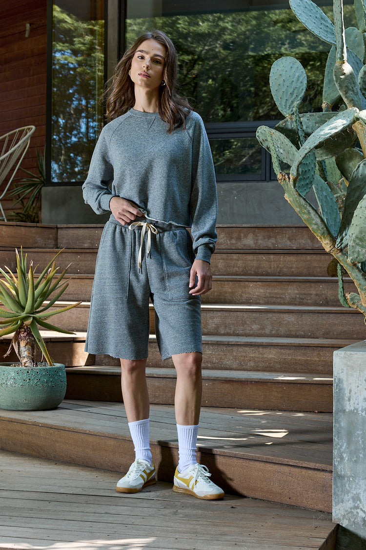 NSF Raven Wide Leg Melange Terry Culotte - Charcoal Heather Gray