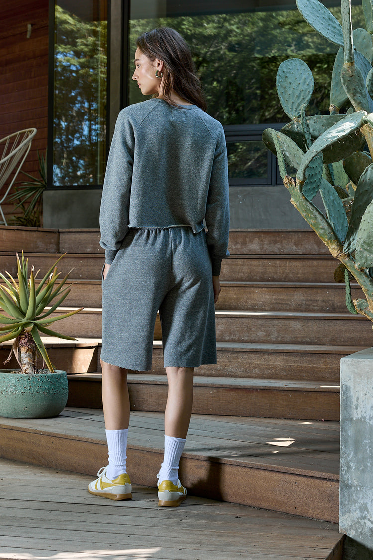 NSF Raven Wide Leg Melange Terry Culotte - Charcoal Heather Gray