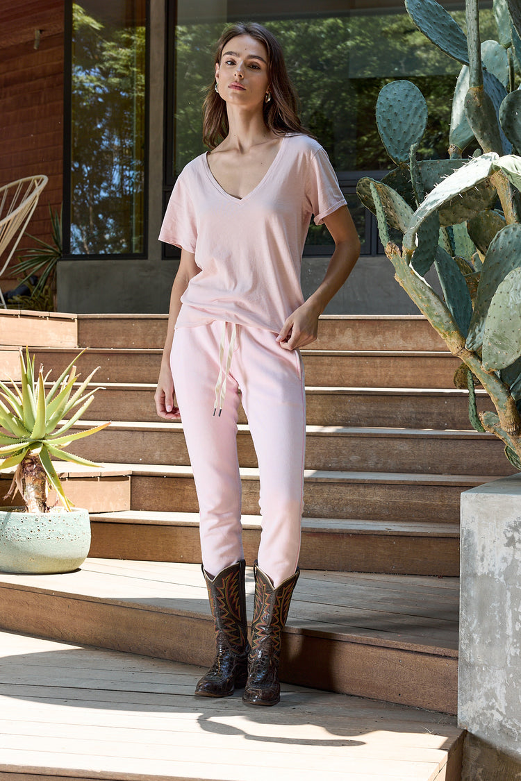 NSF Layla Relaxed V Neck Slub Jersey Tee - Rosy