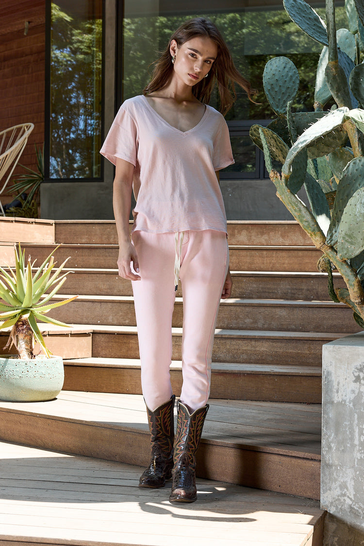 NSF Layla Relaxed V Neck Slub Jersey Tee - Rosy