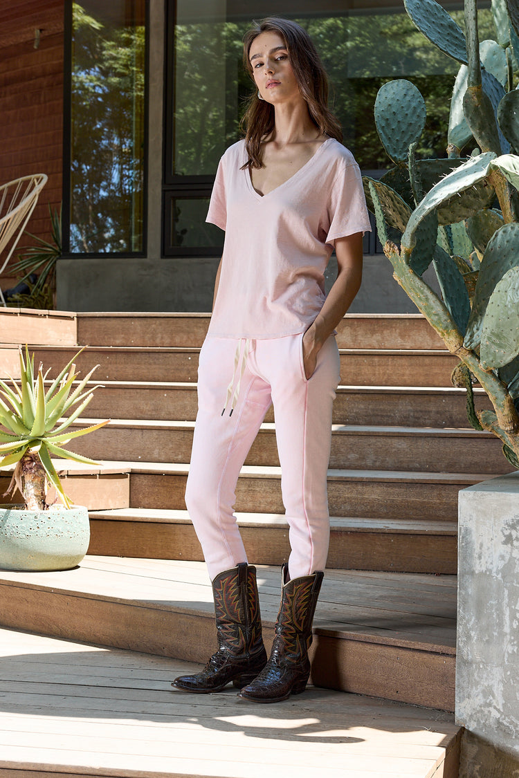 NSF Layla Relaxed V Neck Slub Jersey Tee - Rosy