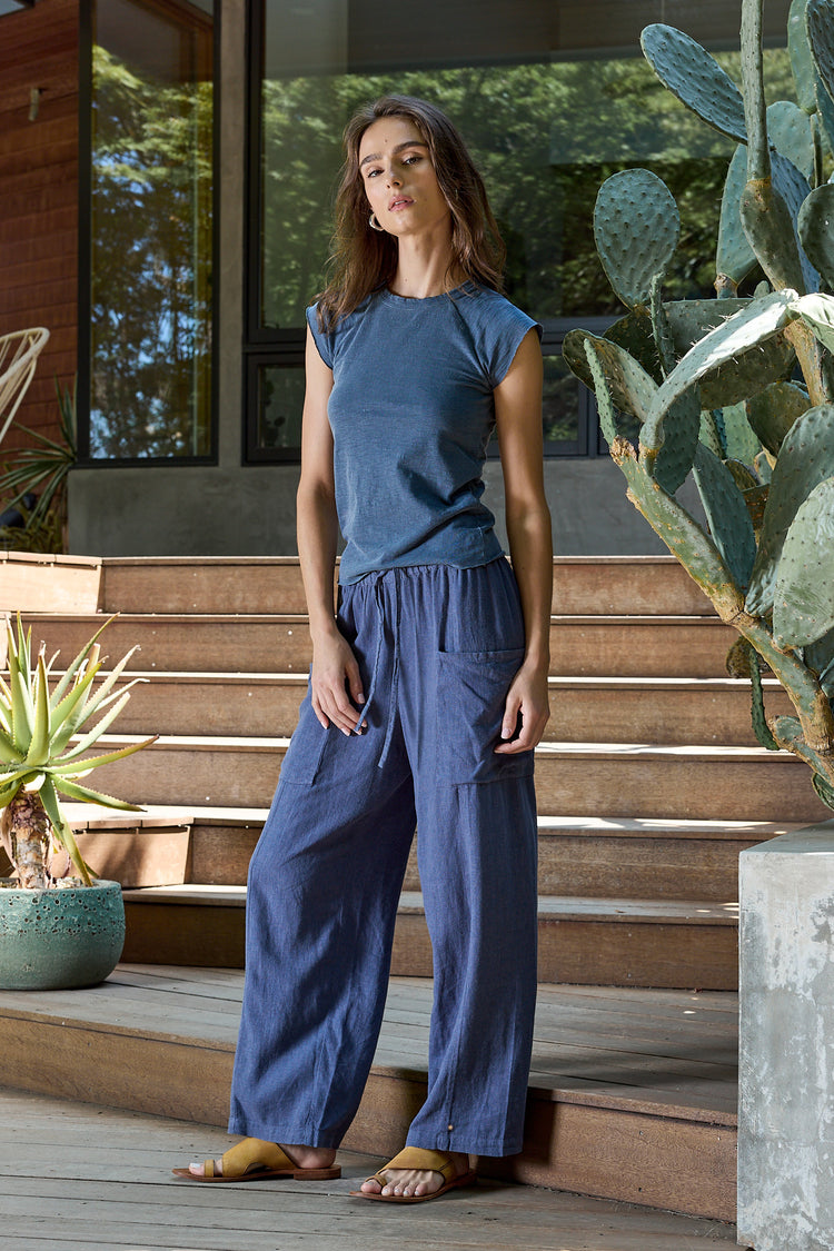 NSF Sydney Wide Leg Linen Viscose Pant - Indigo