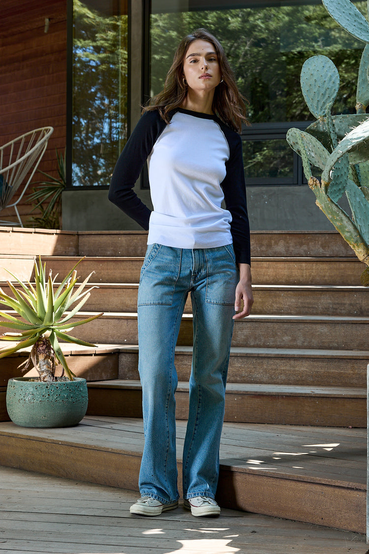 NSF Aria Fitted Baby Rib Raglan Tee - White/Black