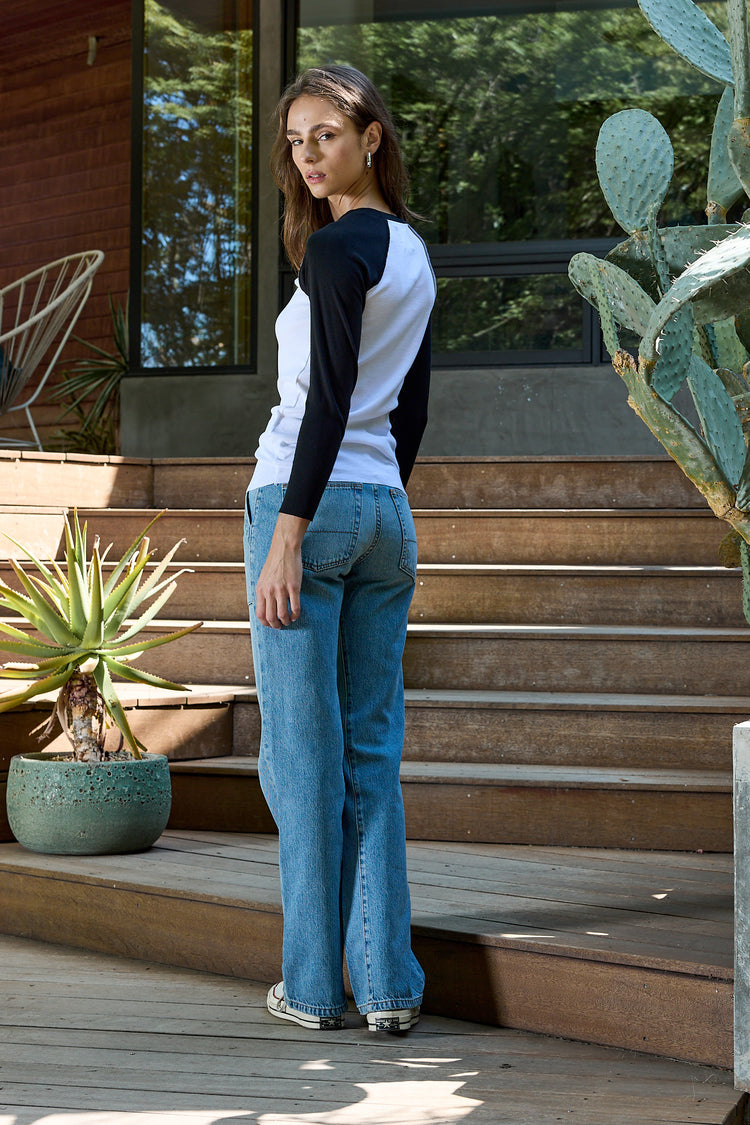 NSF Aria Fitted Baby Rib Raglan Tee - White/Black