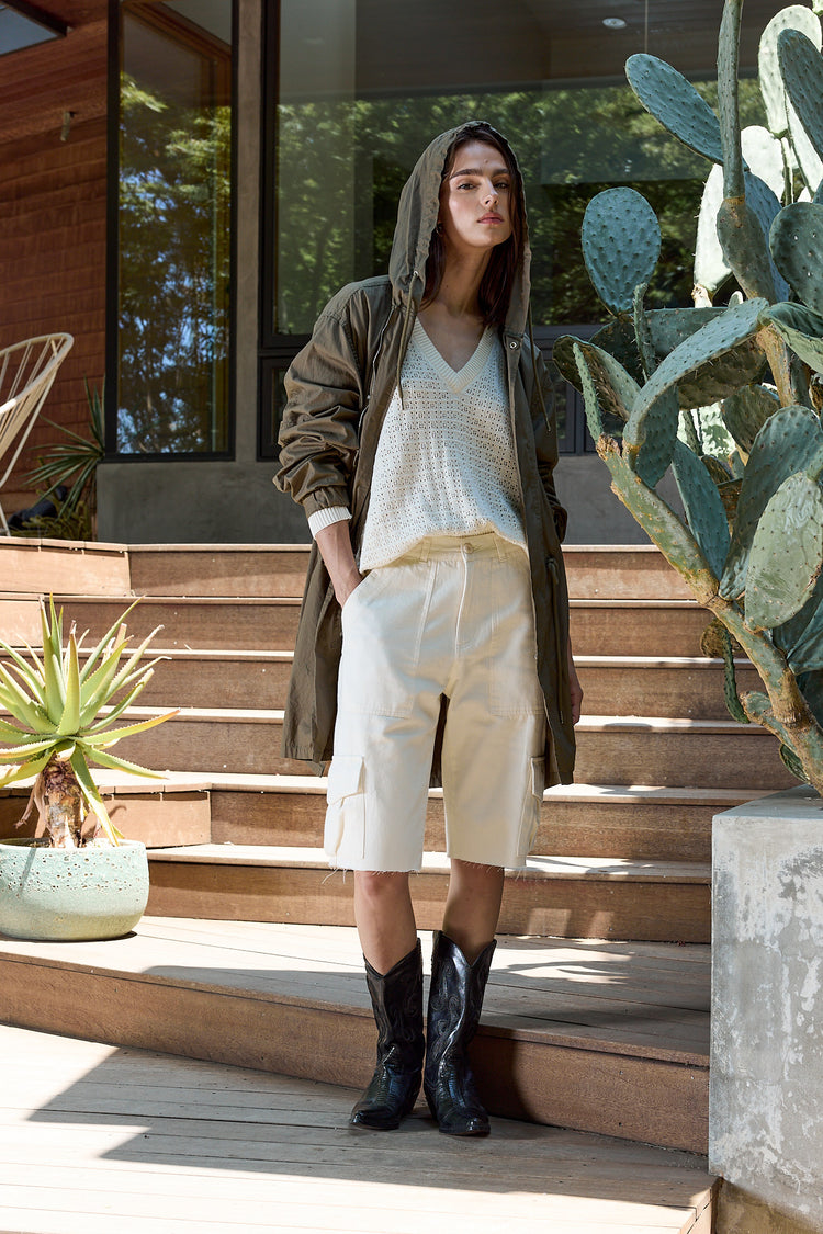 NSF Pheobe Viscose Blend Crochet V Neck Sweater - Chalk