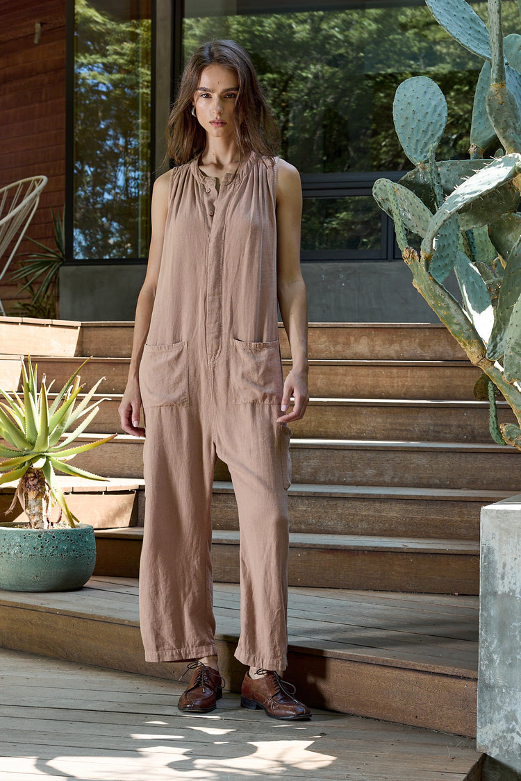 NSF Silva Relaxed Linen Viscose Romper - Taupe