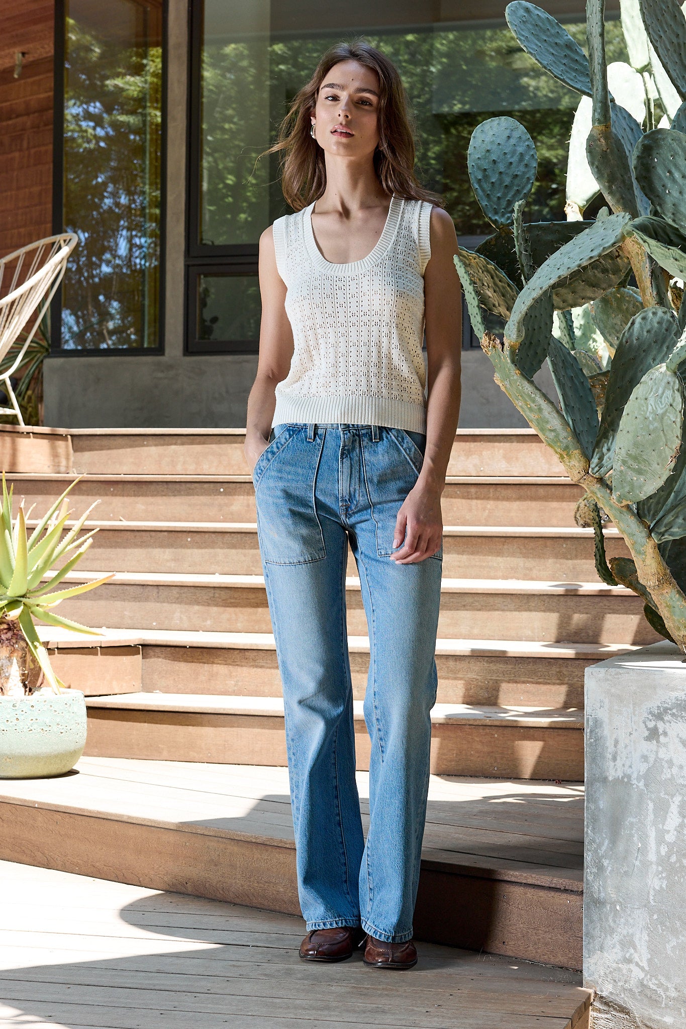 Valeria Crochet Tank Sweater in Chalk - Slim Fit Knit - NSF