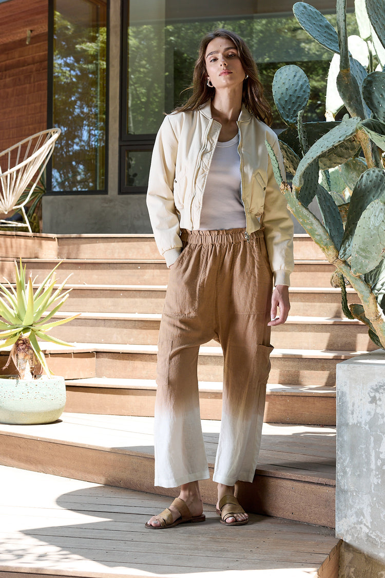 NSF Shailey Paperbag Waist Linen Viscose Pant - Taupe Ombre