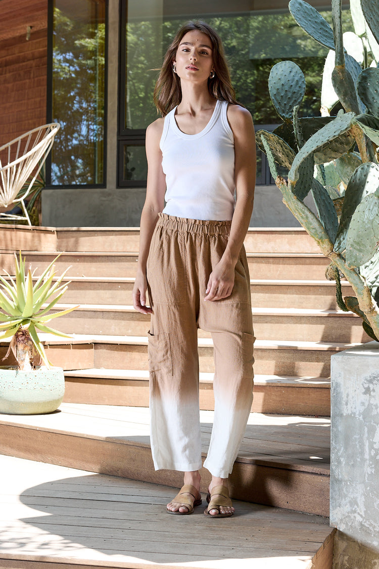 NSF Shailey Paperbag Waist Linen Viscose Pant - Taupe Ombre