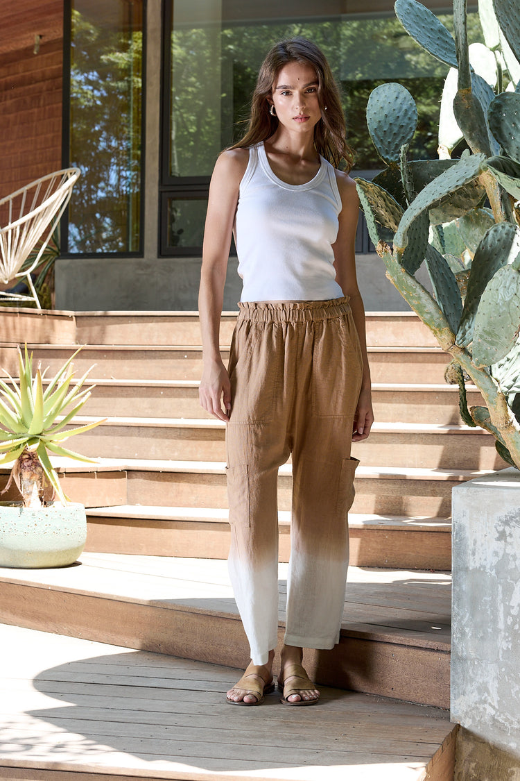 NSF Shailey Paperbag Waist Linen Viscose Pant - Taupe Ombre