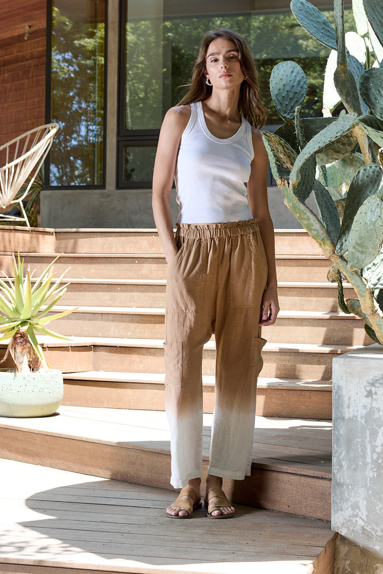 NSF Shailey Paperbag Waist Linen Viscose Pant - Taupe Ombre