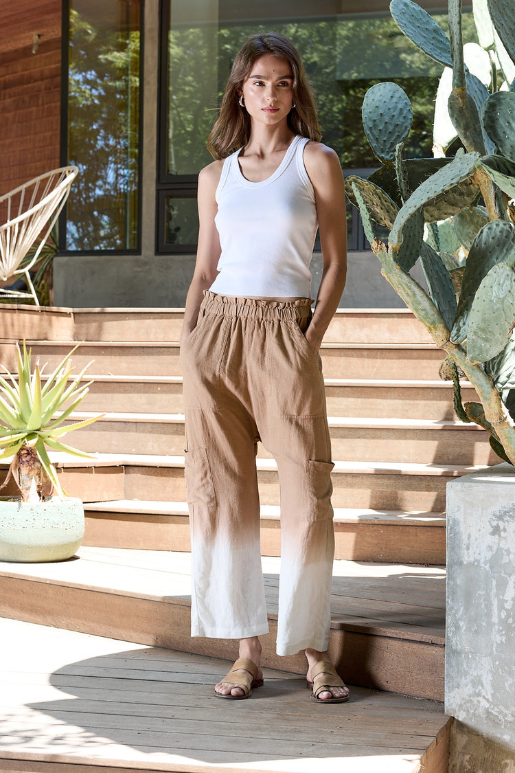 NSF Shailey Paperbag Waist Linen Viscose Pant - Taupe Ombre