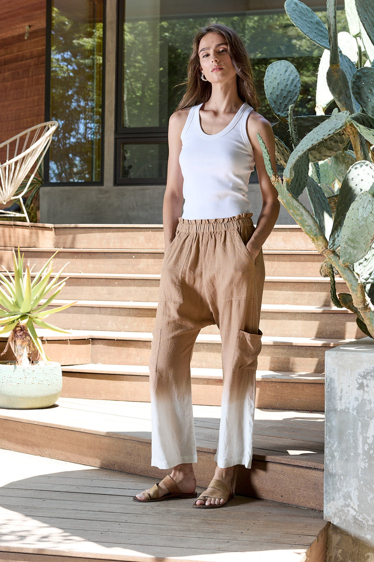 NSF Shailey Paperbag Waist Linen Viscose Pant - Taupe Ombre