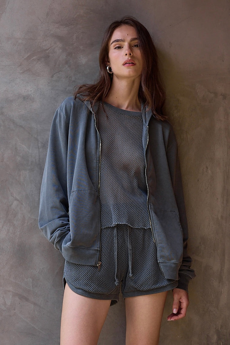 NSF Lincoln Oversized Mini Loop Terry Hoodie - Faded Black