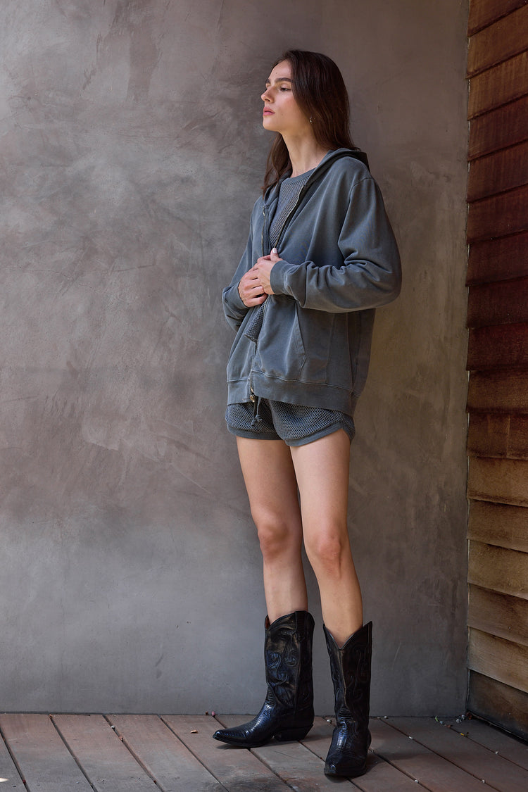 NSF Lincoln Oversized Mini Loop Terry Hoodie - Faded Black