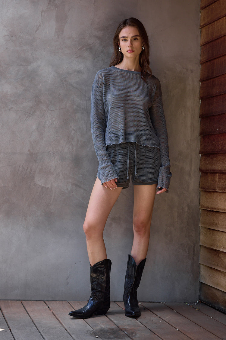 NSF Laurel Boxy Mesh Tee - Faded Black