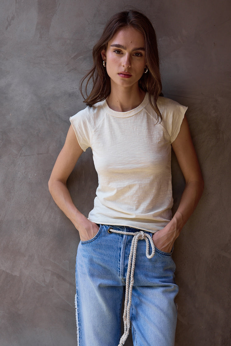 NSF Chloe Fitted Slub Jersey Muscle Tee - Lemonade